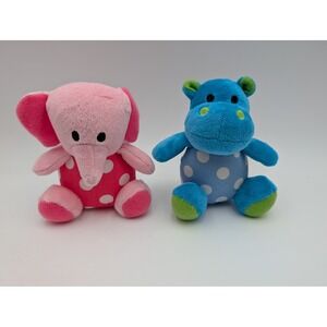 Sassy Plush Rattle Toy Pink Elephant Blue Hippo Polka Dot Safari Lot Stuffed